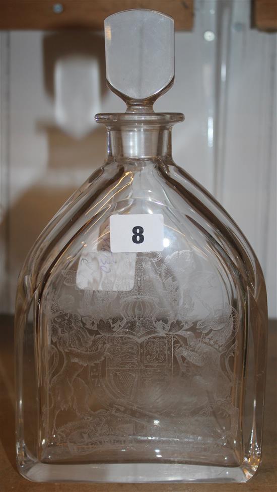 Orrefors glass slab decanter and stopper, c.1977